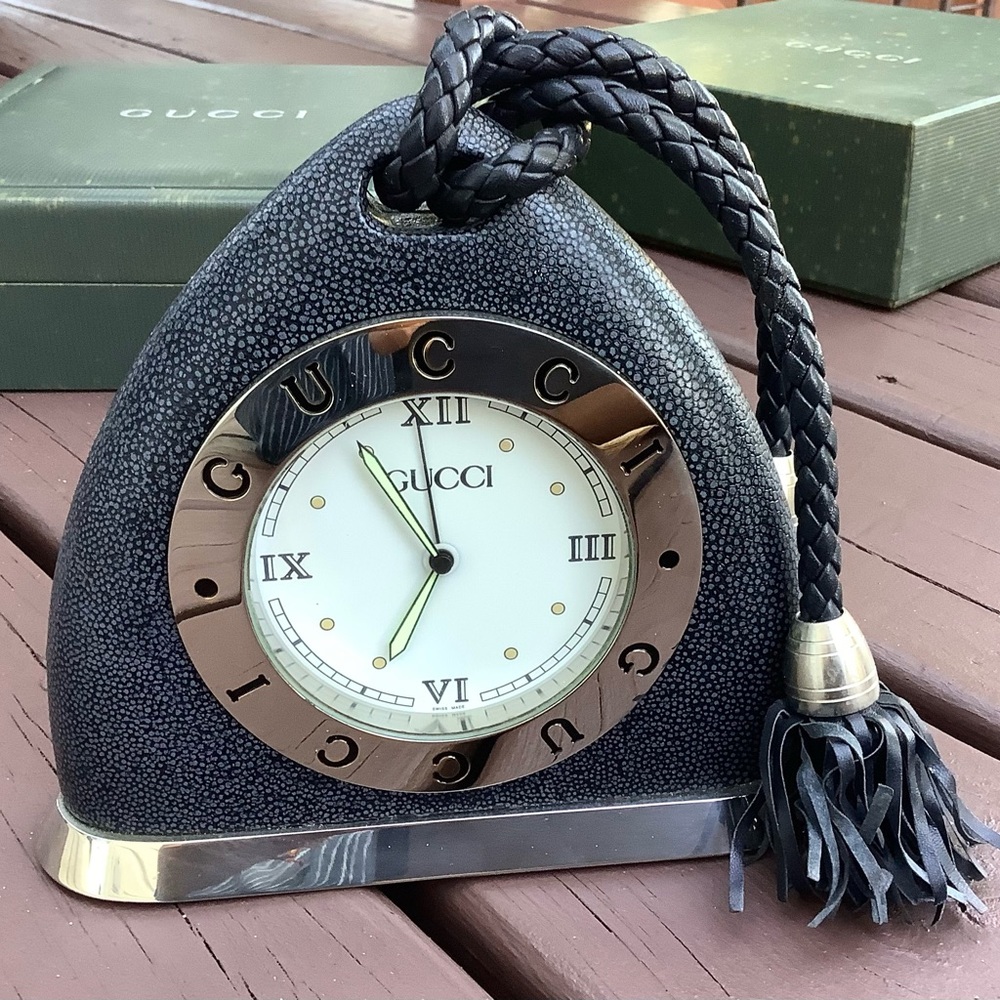 Beautiful Gucci Black Leather Rope Tassel Table Clock 🌟